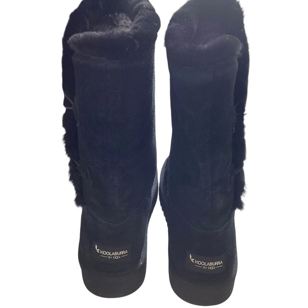 Ugg Koolaburra Boots Women Sz 6 Black Suede Calf High Button Loop‎ Closure NEW